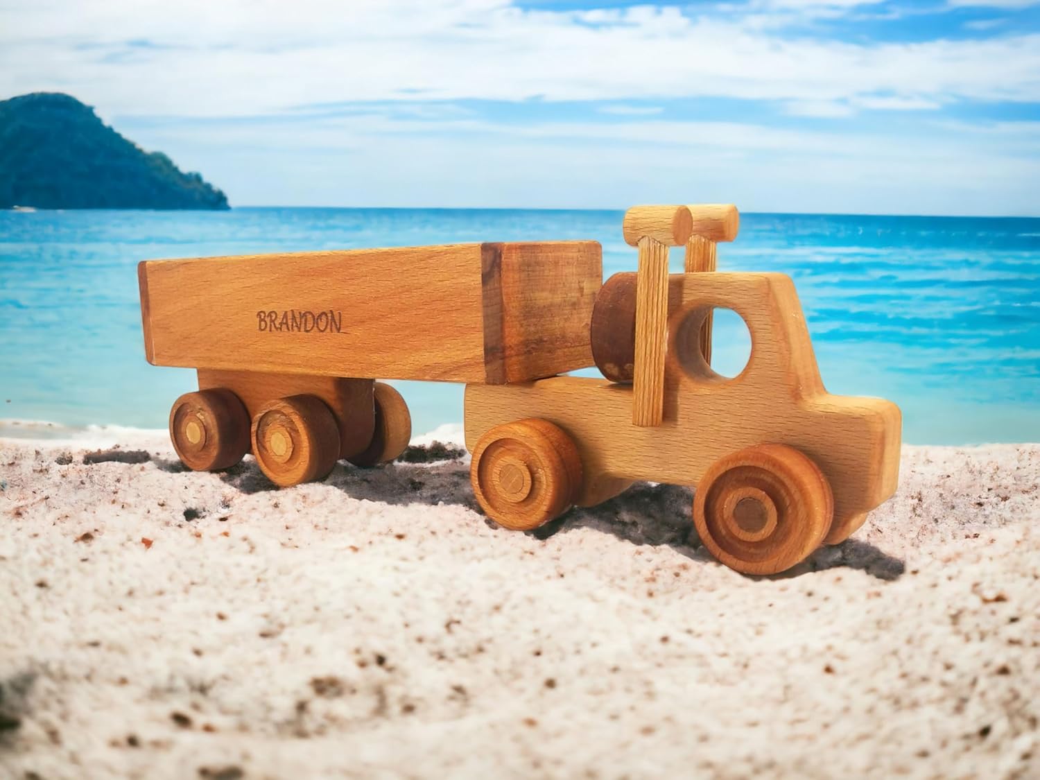 Personalized Wooden Toy Semi Truck With Trailer for Toddlers