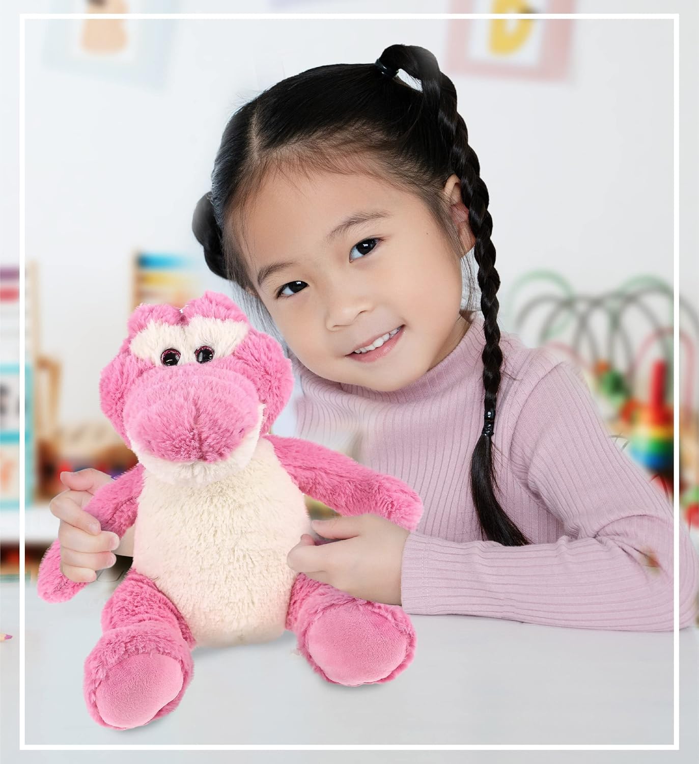 DolliBu Plush Alligator Stuffed Animal - 10 Inch Cute Huggable Pink Toy