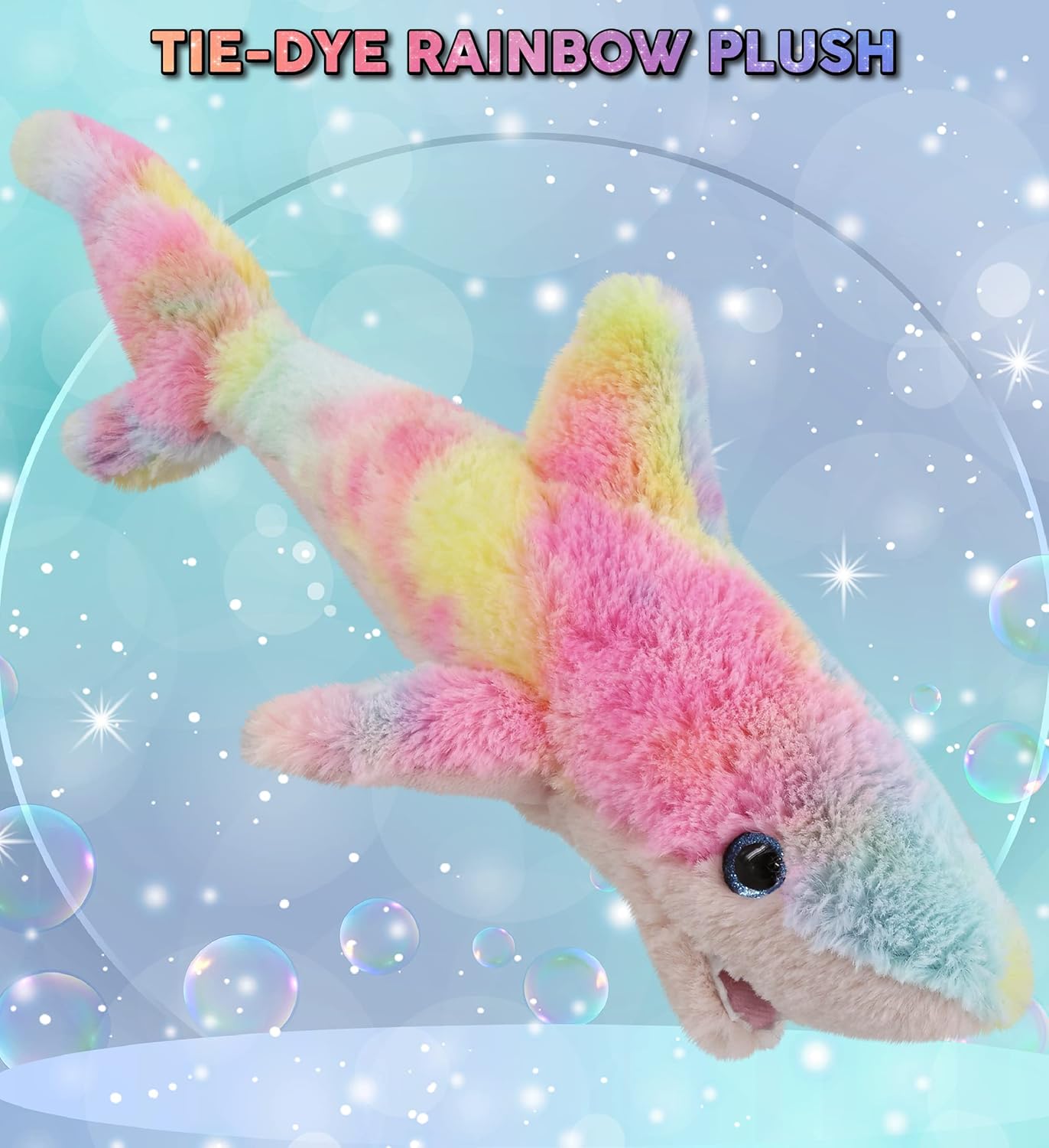 DolliBu Rainbow Shark Plush Toy - 14 Inches