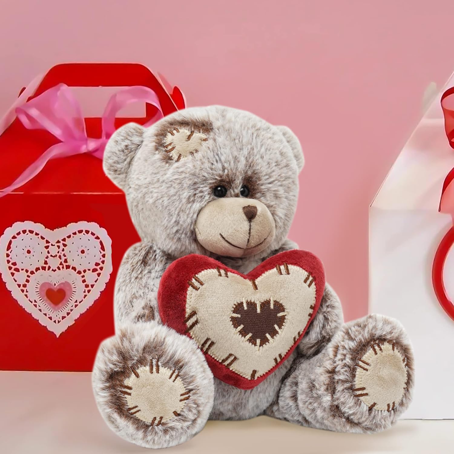 10 Inch Plush Teddy Bear with Red Heart Pillow