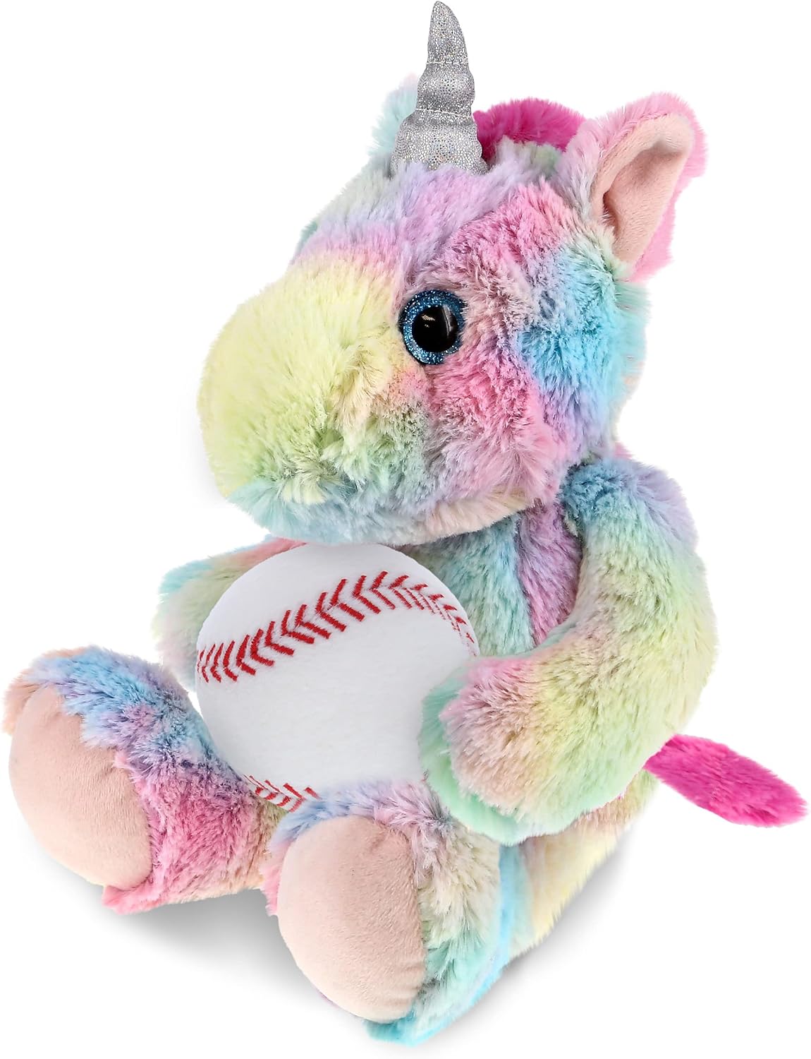 DolliBu Rainbow Unicorn Plush with Baseball - 10 Inches