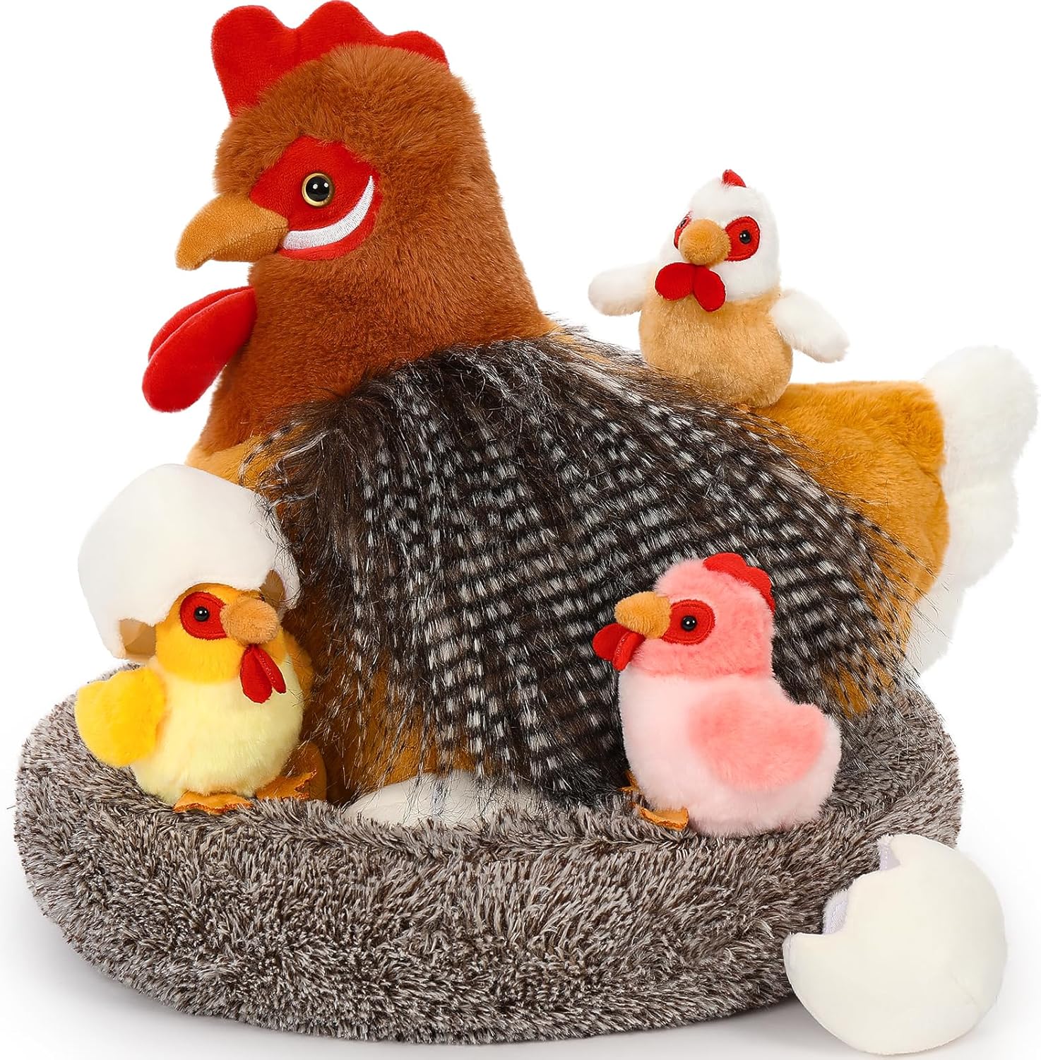 BENINY Farm Hen Plush Toy with Baby Chicks and Coop