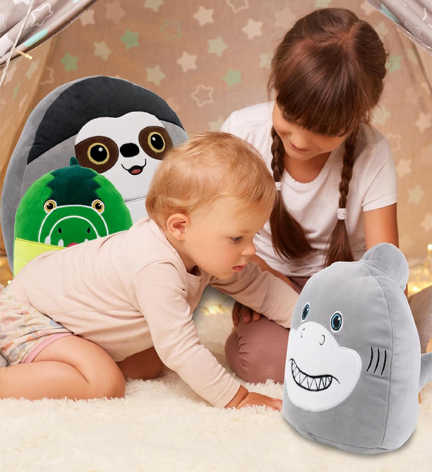 DolliBu Snug-Mooshies Shark Plush Toy - 10 Inch Huggable