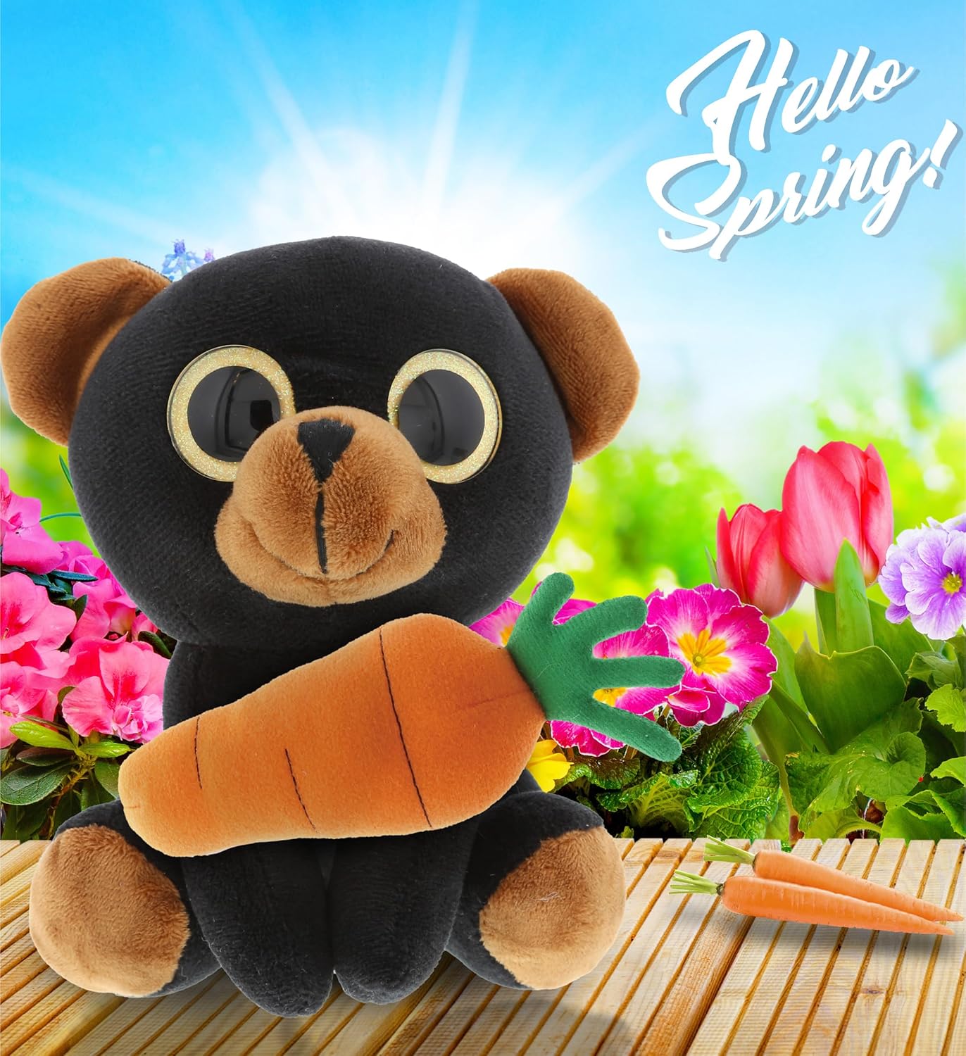 DolliBu Happy Easter Black Bear Sparkle Eyes with Carrot