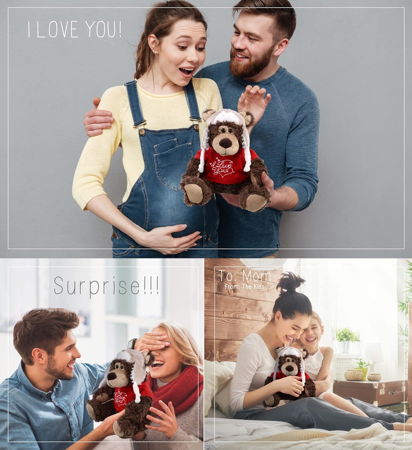 DolliBu I Love You Valentine Grizzly Bear 10 Inches