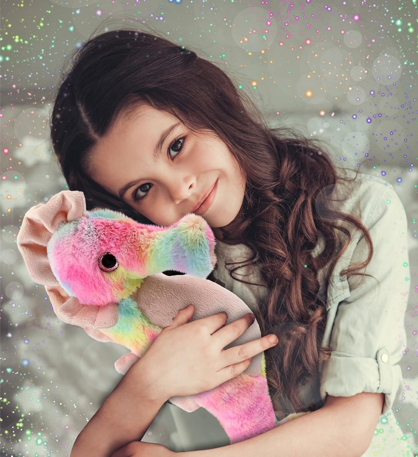 DolliBu Rainbow Seahorse Plush 15 Inches