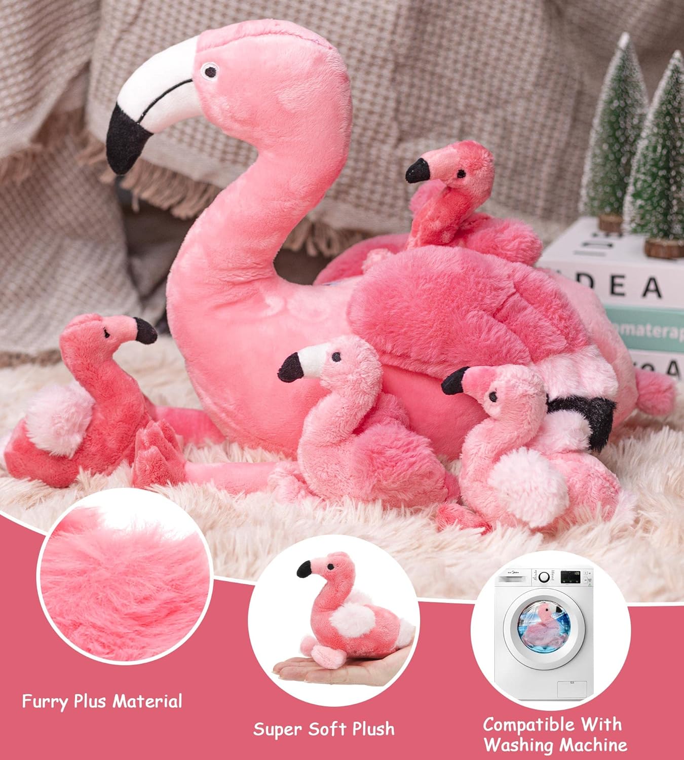 Qpewep 21Inch Flamingo Plushie with 4 Babies