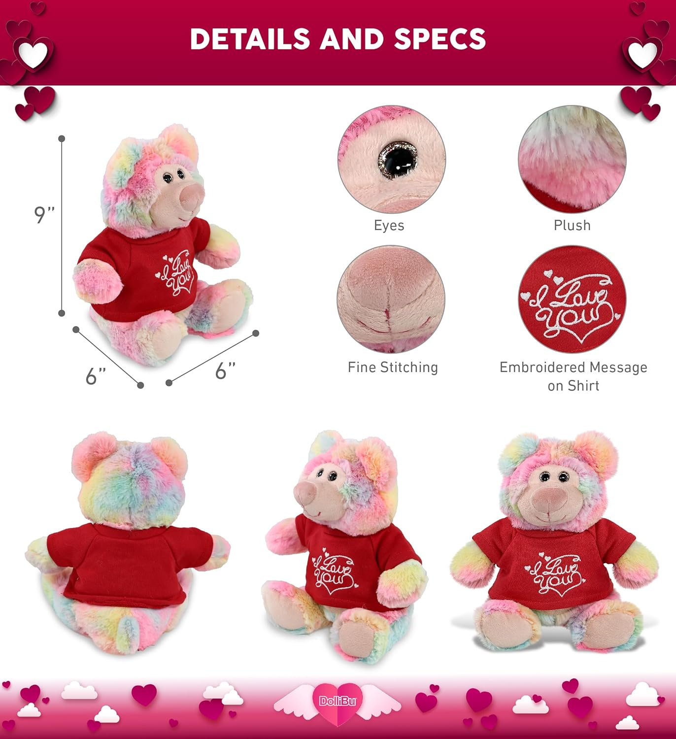 DolliBu I Love You Rainbow Bear Plush - 9 Inches 1