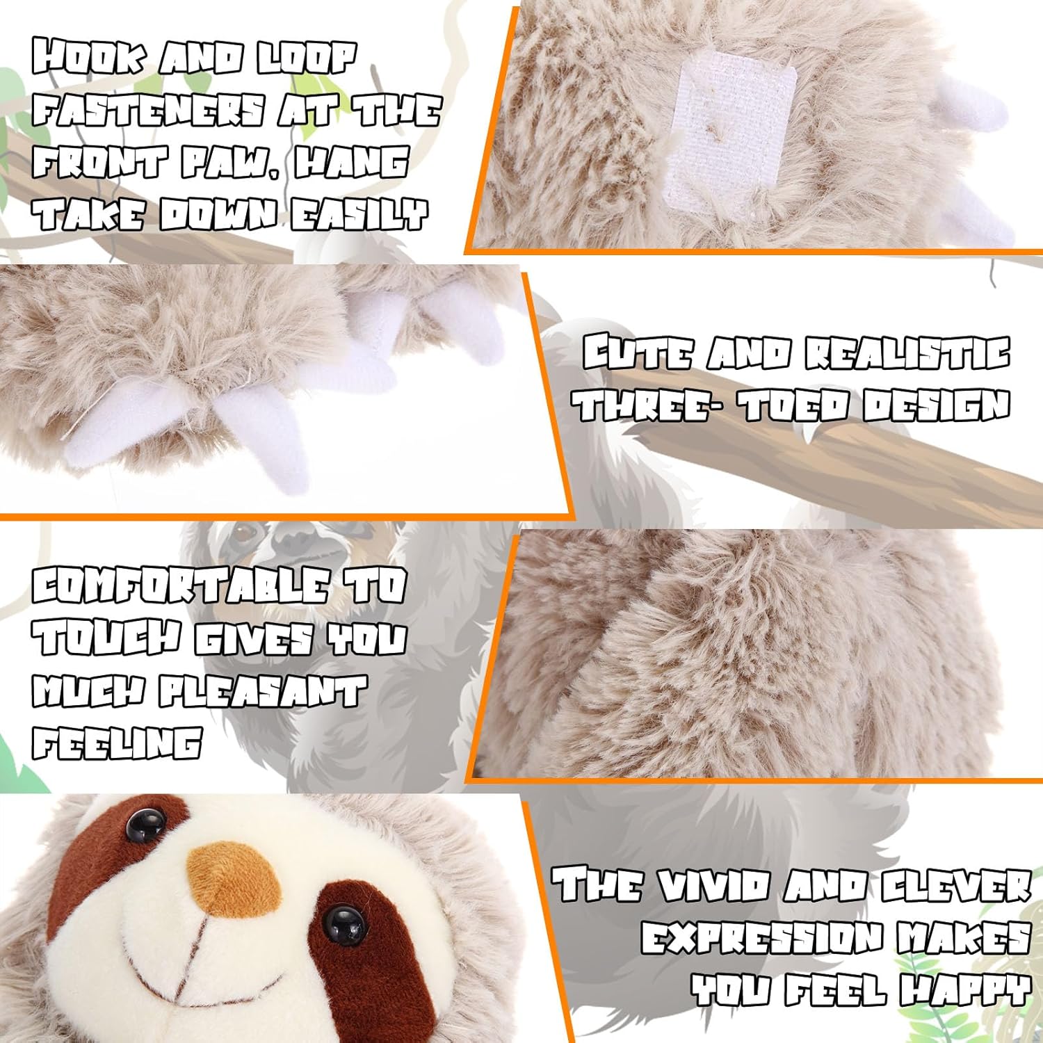 Queekay 2-Pack Sloth Plush Hanging Toy with Hook and Loop