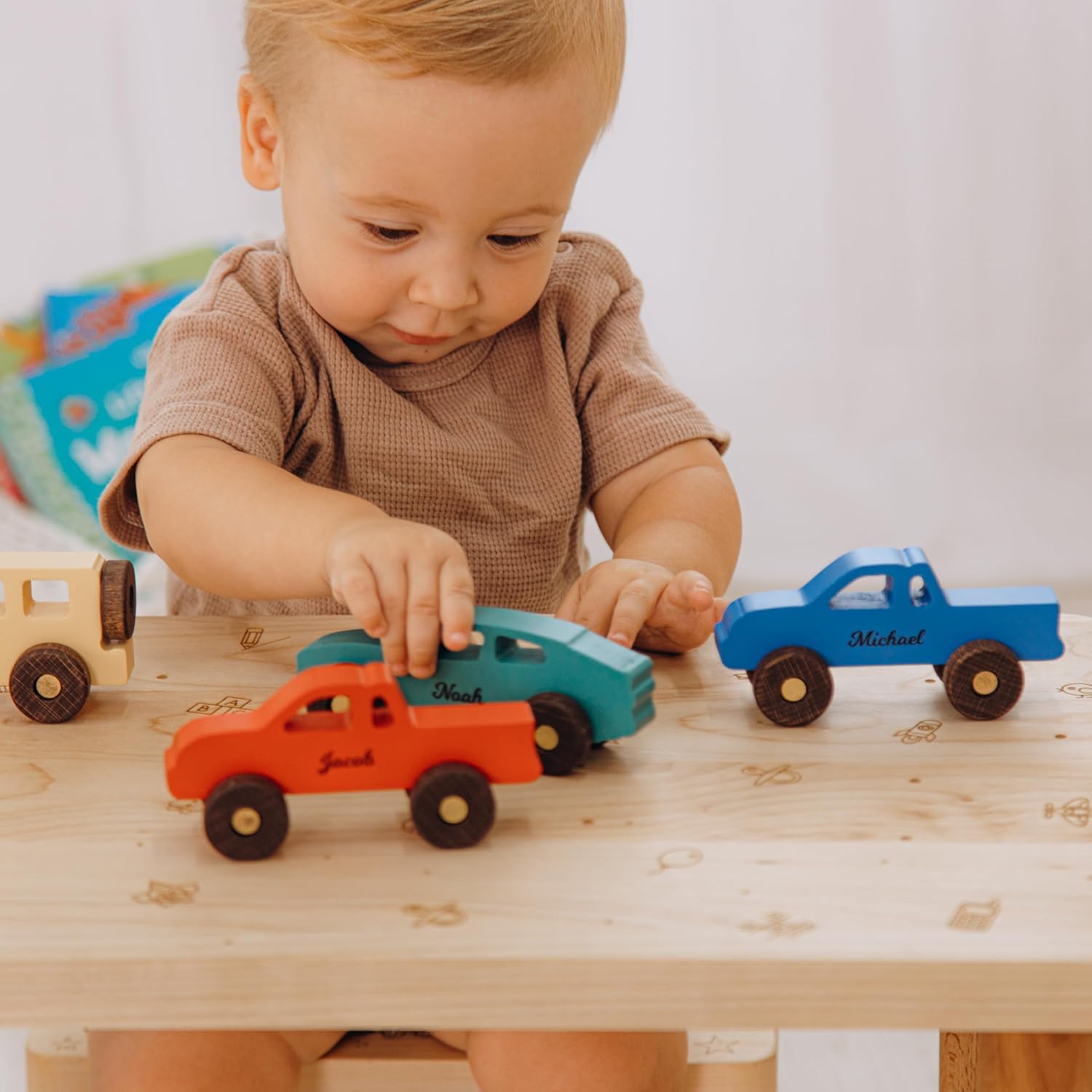 Personalized Wooden Toy Cars Set for Kids