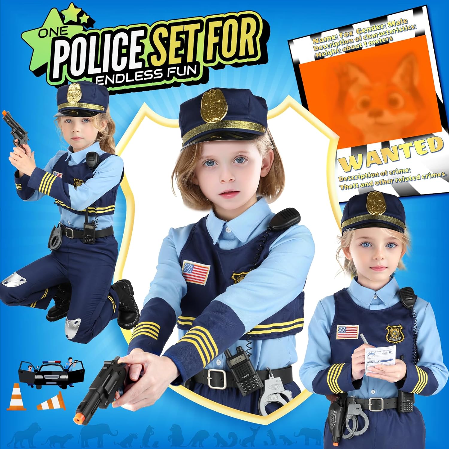 Yadiya Police Officer Costume for Kids 3-12