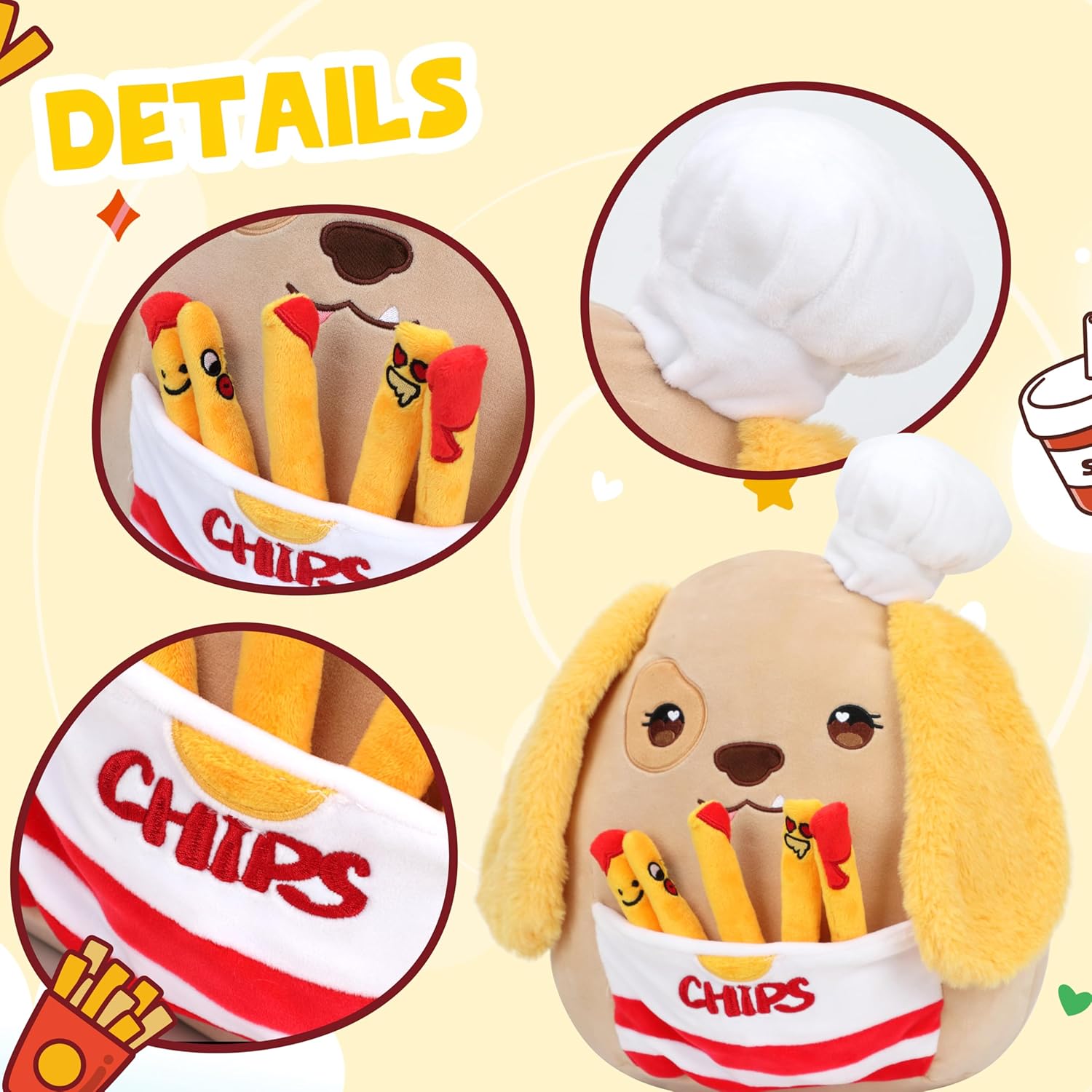 Hopearl Chef Dog Plush Toy with Chips