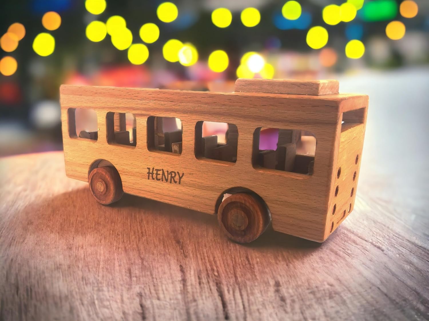 Personalized Wooden School Bus Toy for Toddlers 1