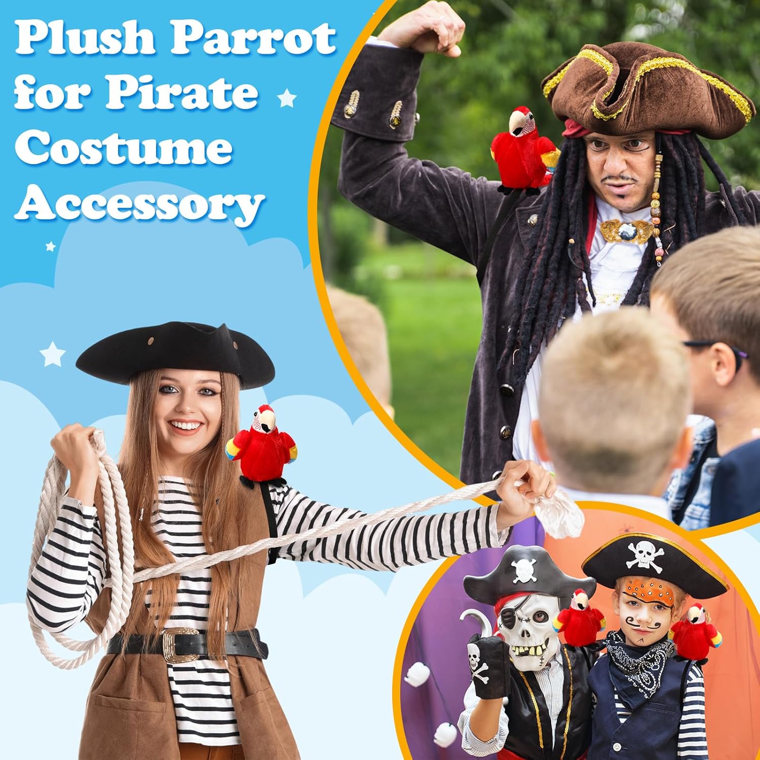 HyDren 7 Inch Plush Pirate Parrot Costume Accessory