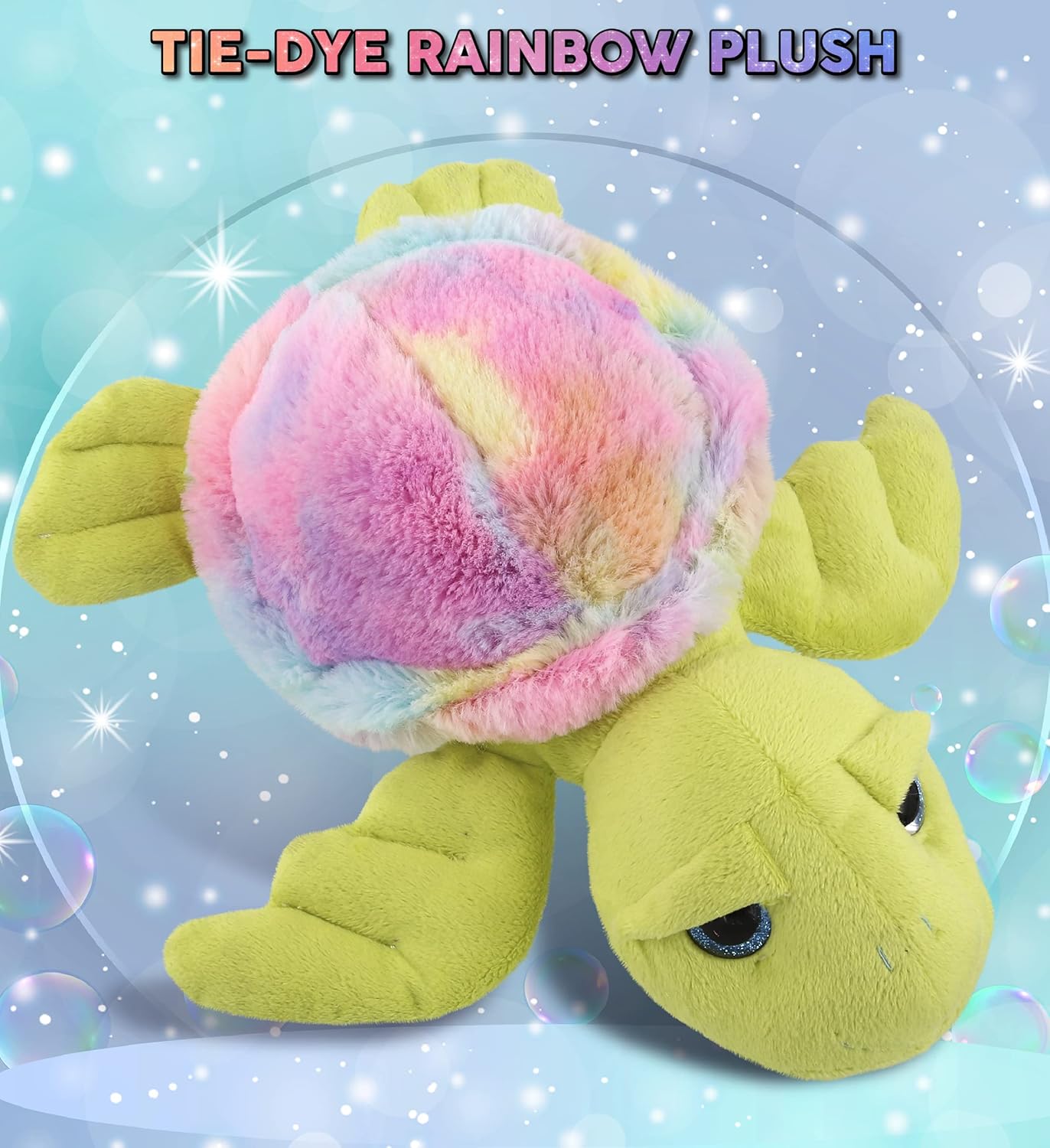 DolliBu Rainbow Green Sea Turtle Stuffed Animal Toy