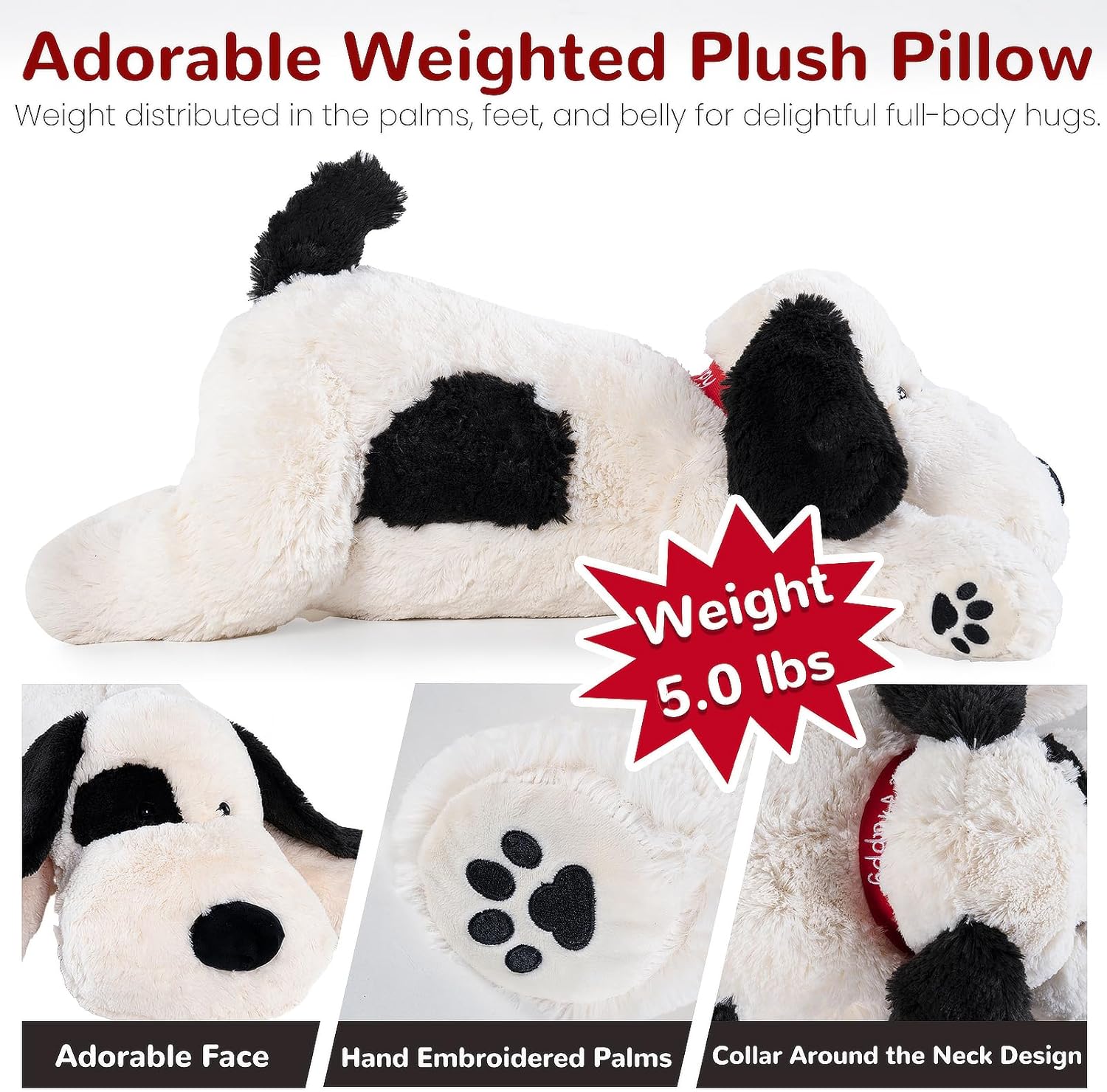 Meowtastic Black White Weighted Plush Dog