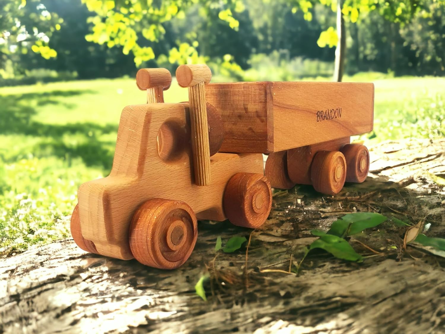 Personalized Wooden Toy Semi Truck With Trailer for Toddlers