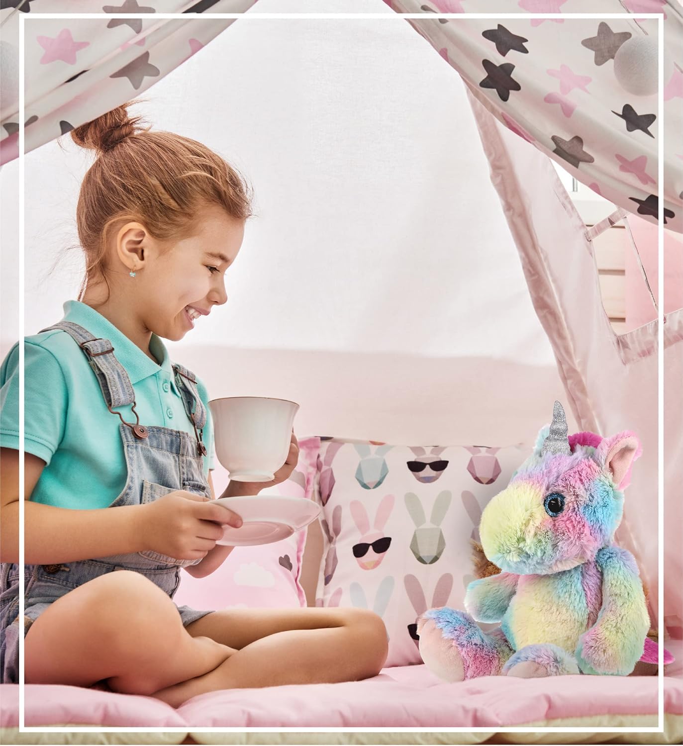 DolliBu Plush Unicorn - Soft Huggable 9 Inch Rainbow Toy