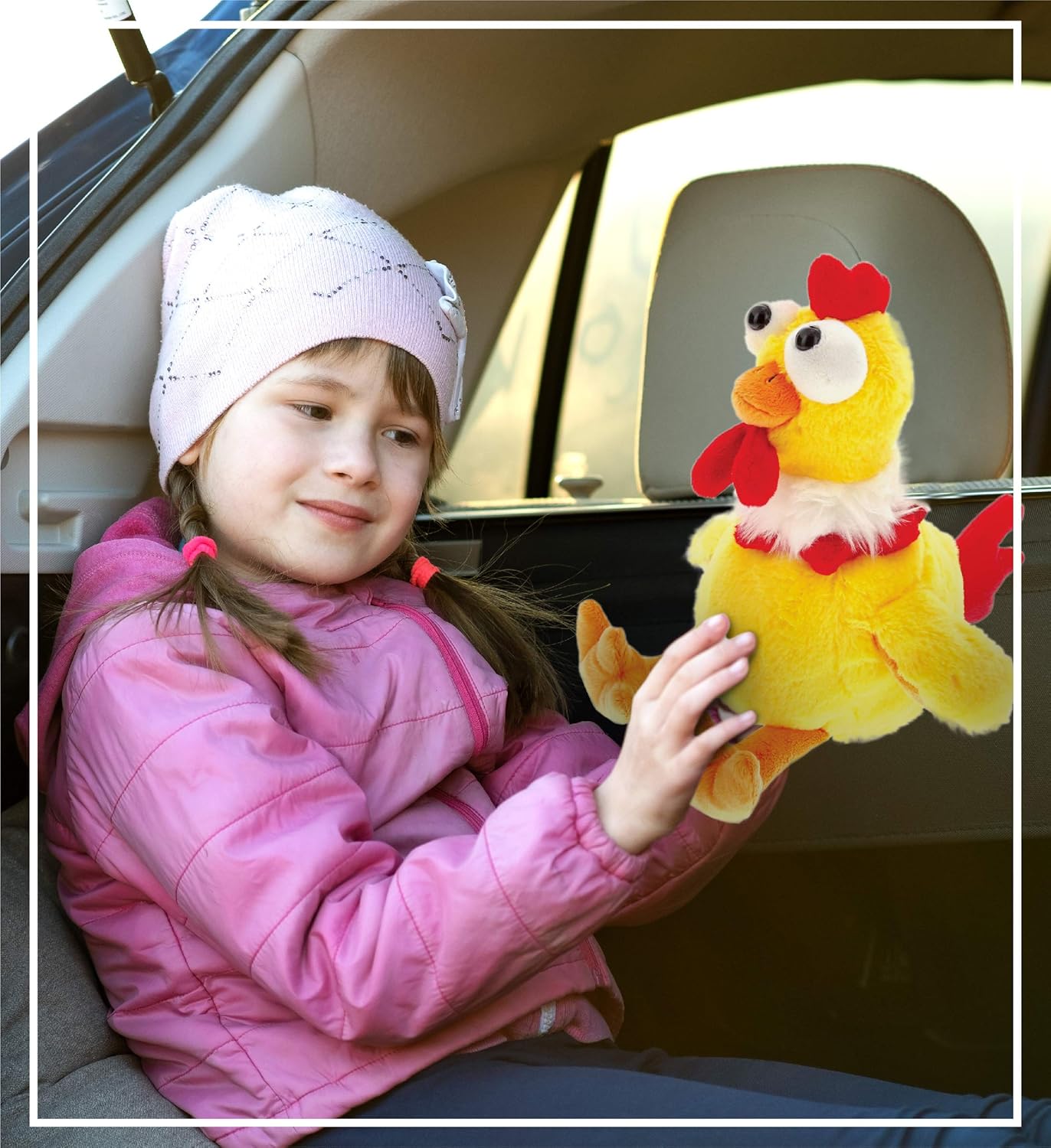 DolliBu Plush Rooster - Soft Huggable Sitting Yellow Farm Animal