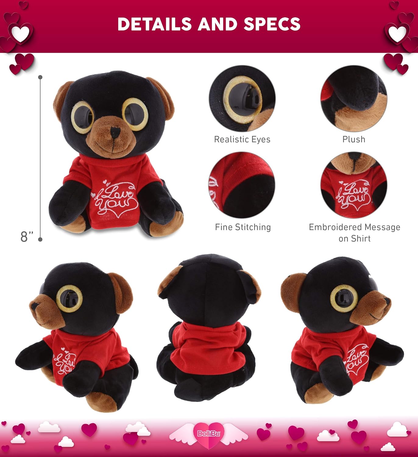 DolliBu I Love You Valentine Bear Plush - 8 Inches