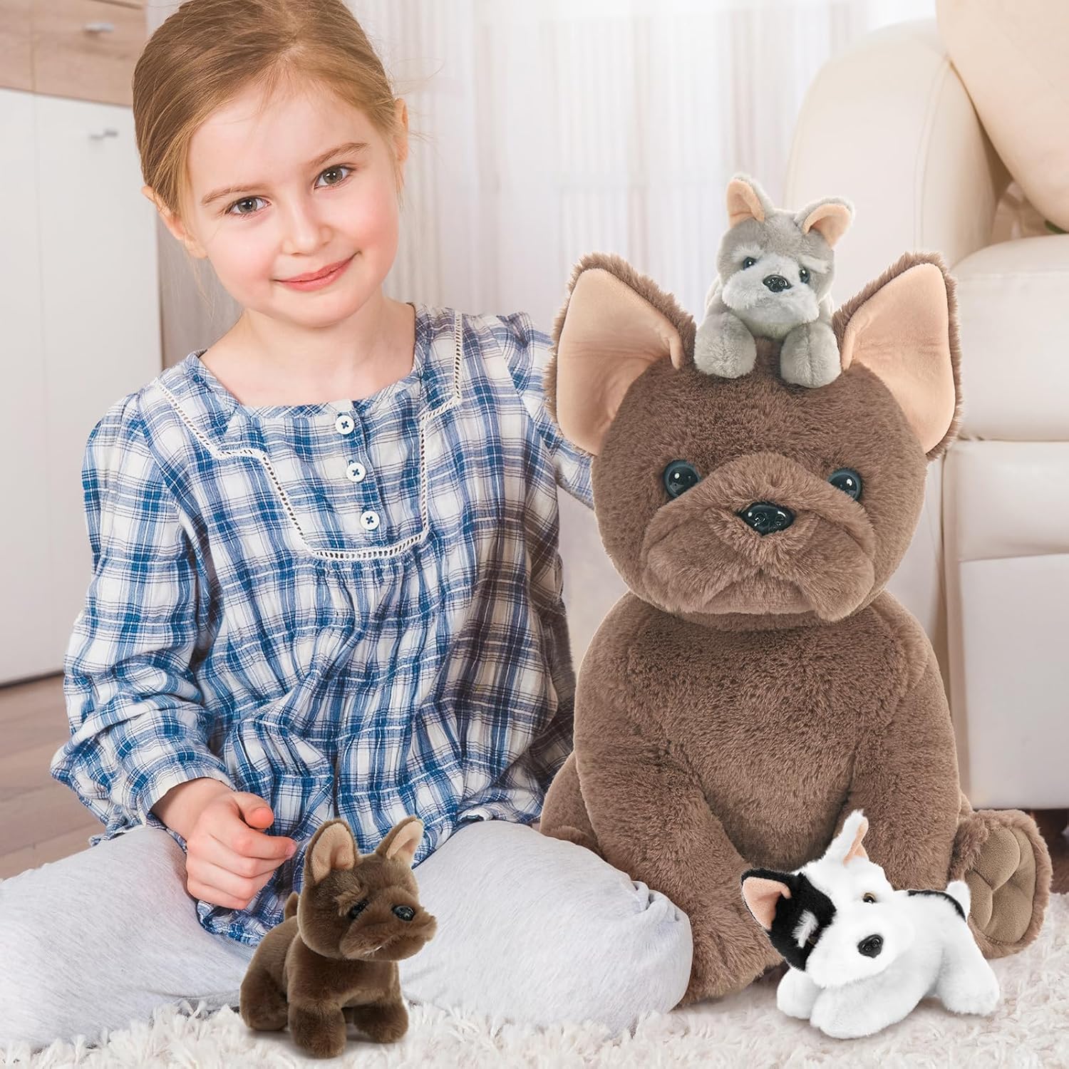 Tezituor French Bulldog Plush with 3 Puppies 177 Inches