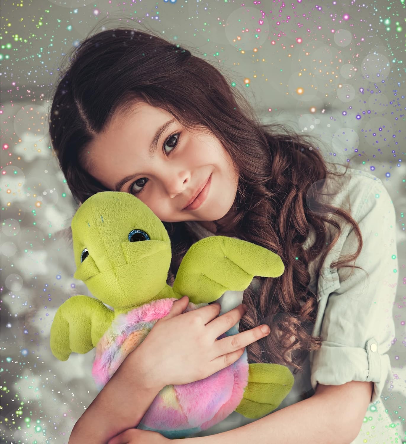 DolliBu Rainbow Green Sea Turtle Stuffed Animal Toy