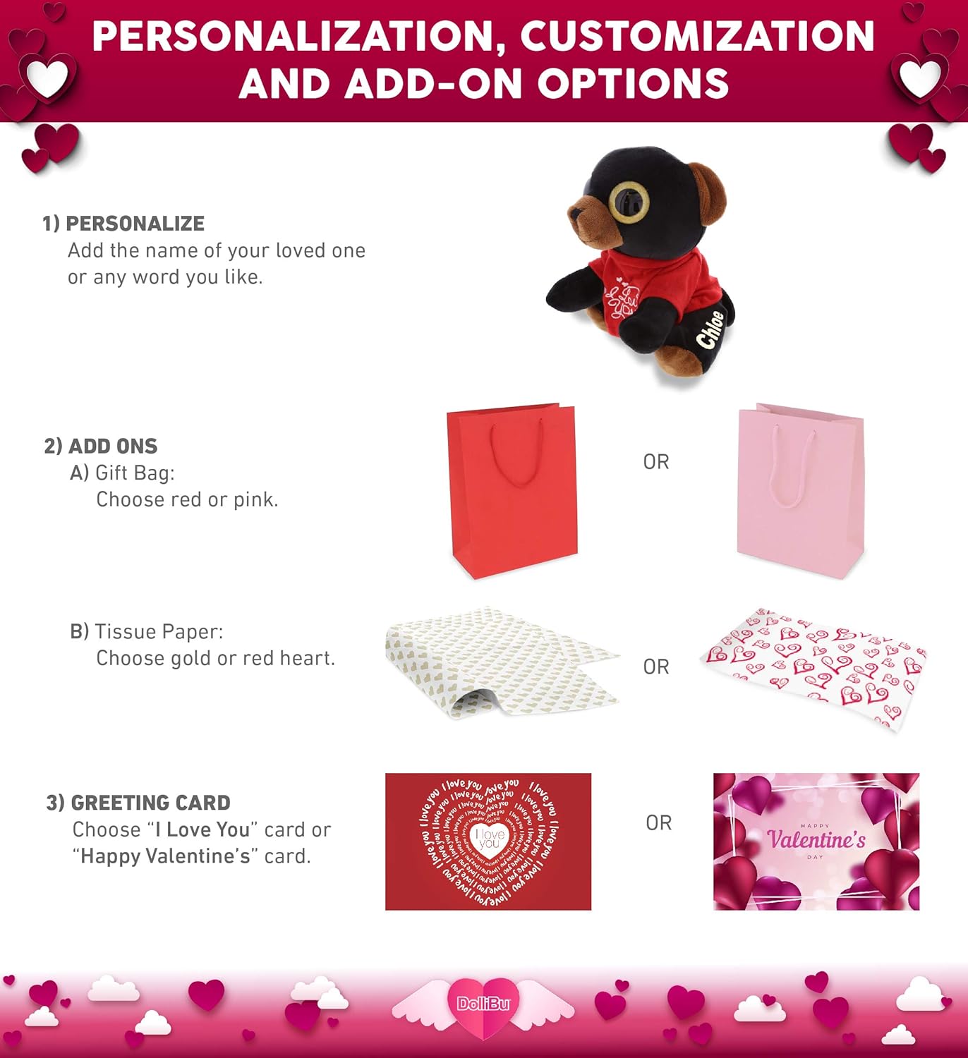 DolliBu I Love You Valentine Bear Plush - 8 Inches