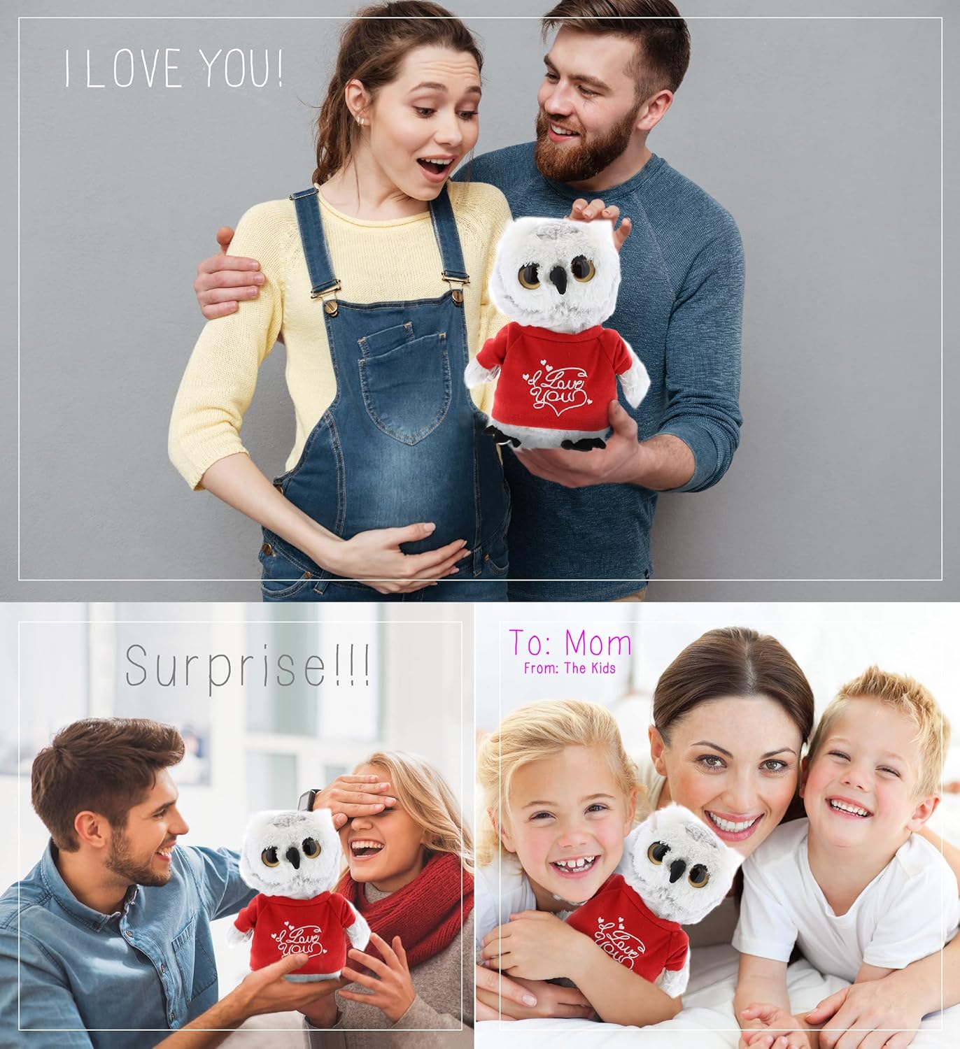 DolliBu Personalized I Love You Grey Owl Plush 9 Inch