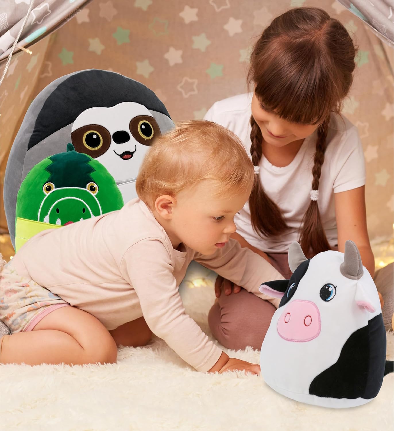 DolliBu Snug-Mooshies Cow Plush - 10 Inch Cuddly Toy