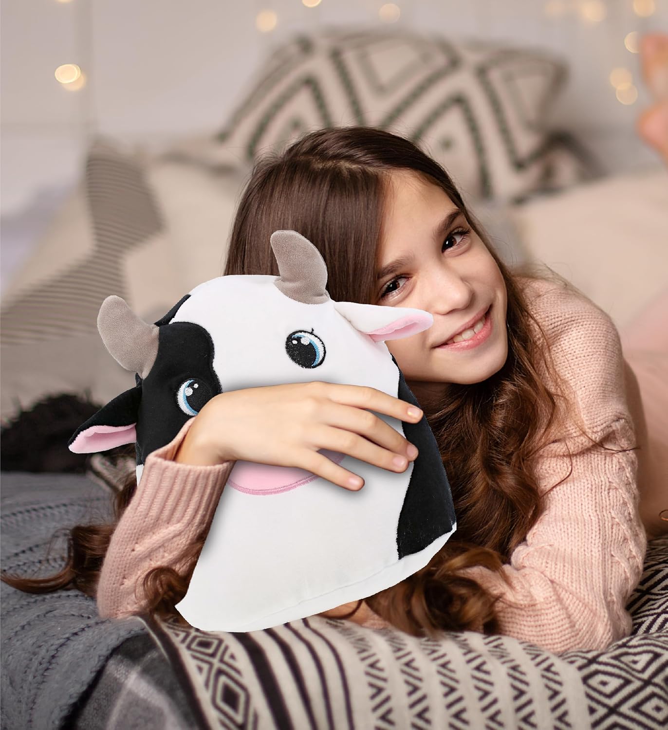 DolliBu Snug-Mooshies Cow Plush - 10 Inch Cuddly Toy