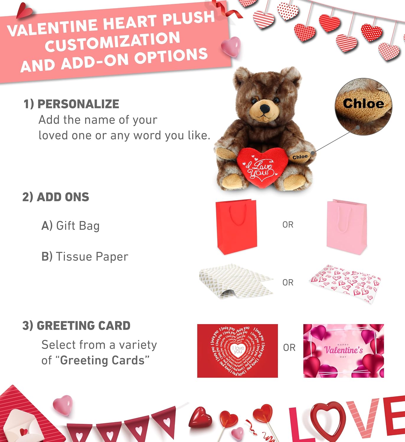 DolliBu I Love You Valentine Plush Grizzly Bear