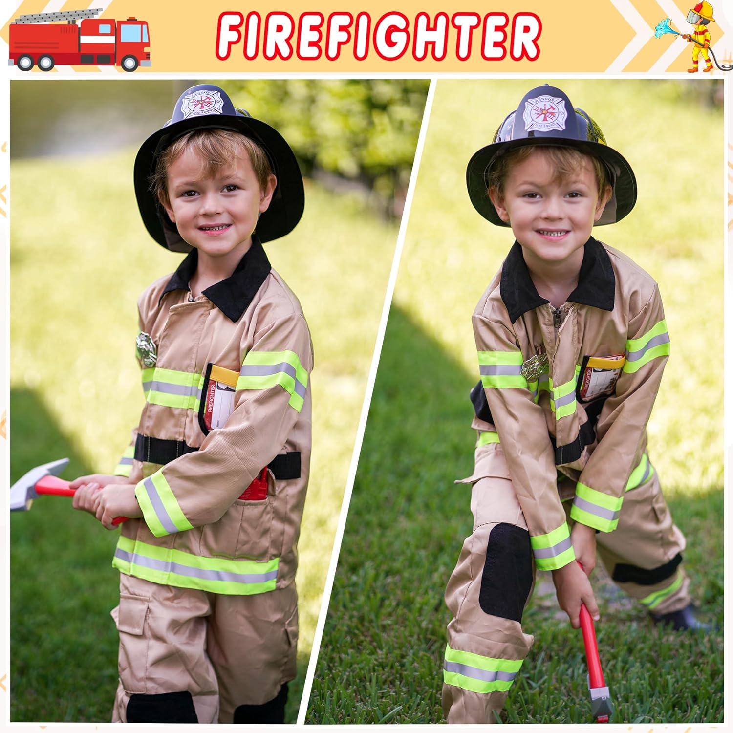 GIFTINBOX Firefighter Costume for Kids 3-12 with Accessories