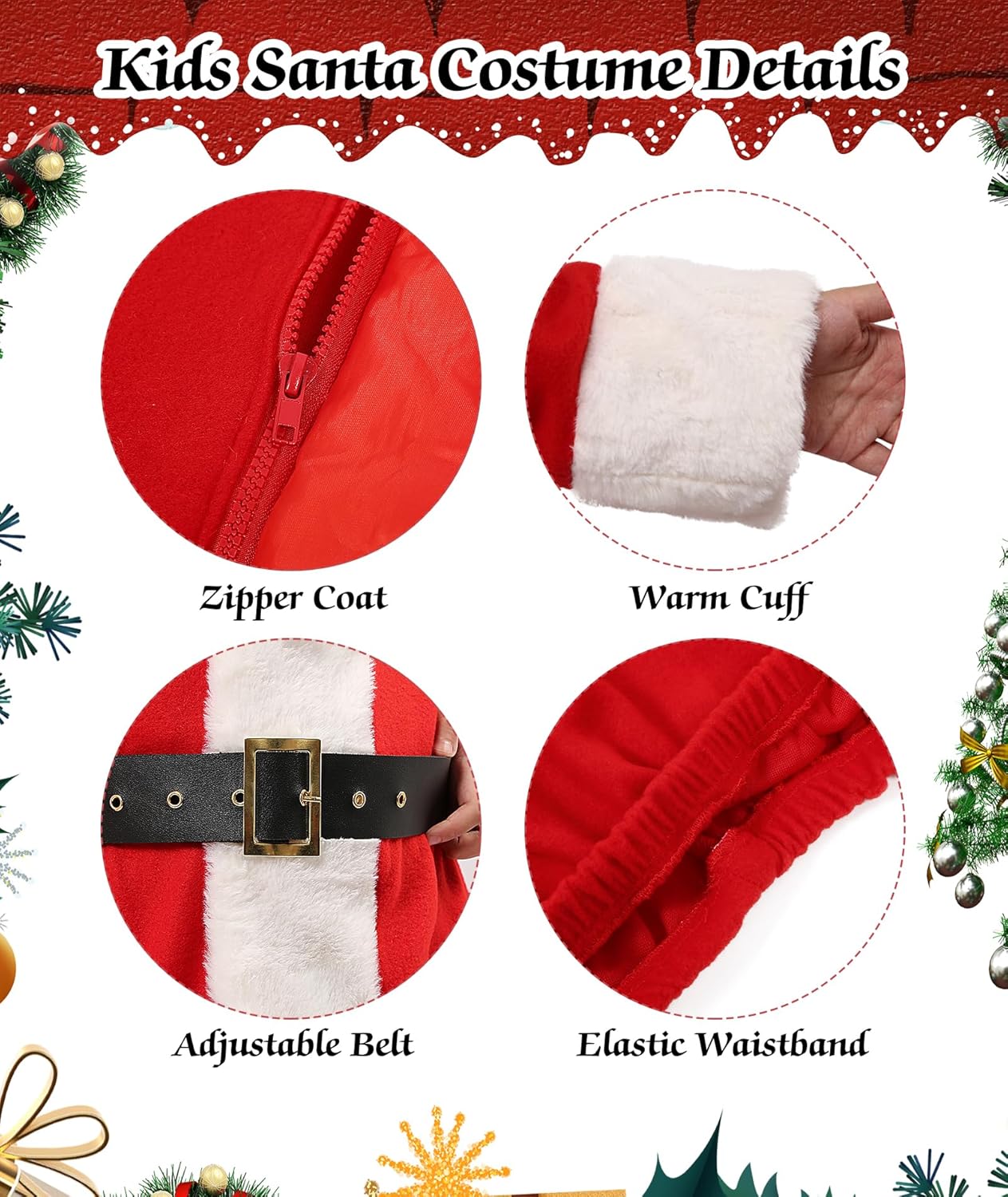 Kids Santa Costume 5Pcs Festive Christmas Suit for Children