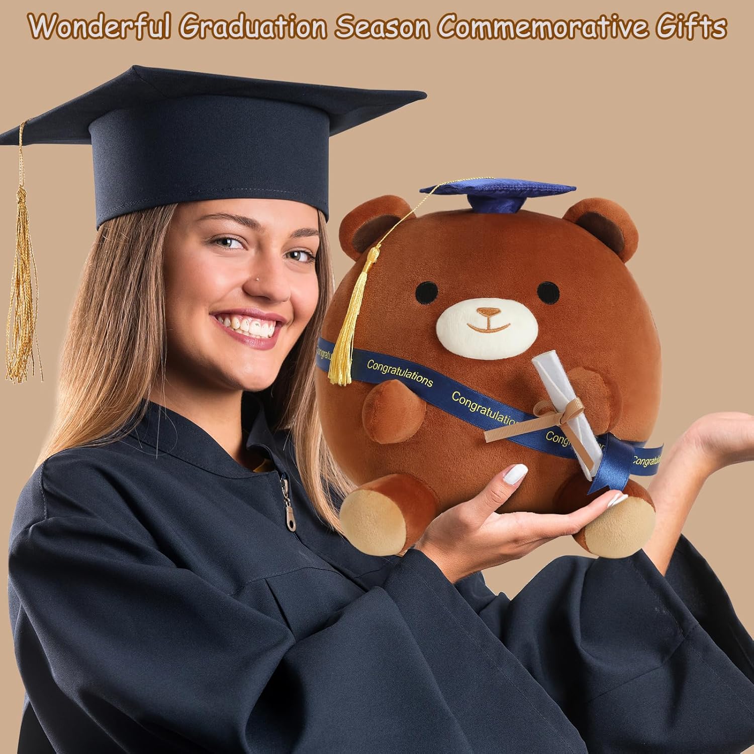 Finebee Brown Bear Plushie Graduation Gift with Cap for Kids