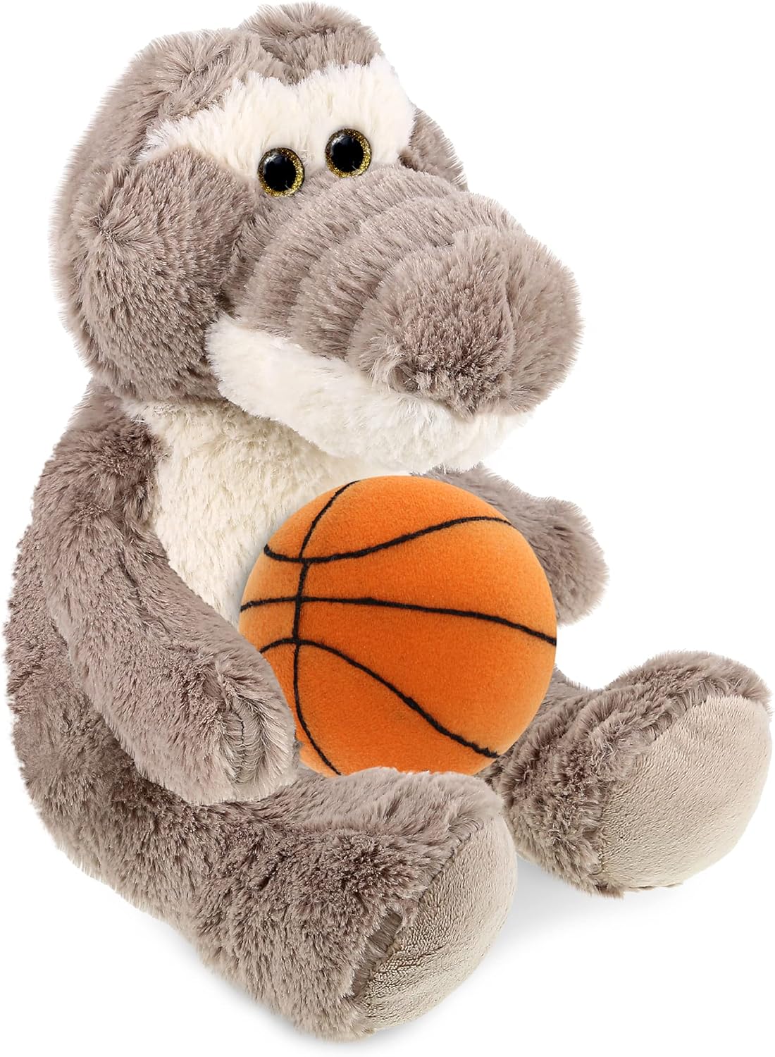 DolliBu Sitting Grey Alligator Plush with Basketball - 9 Inches