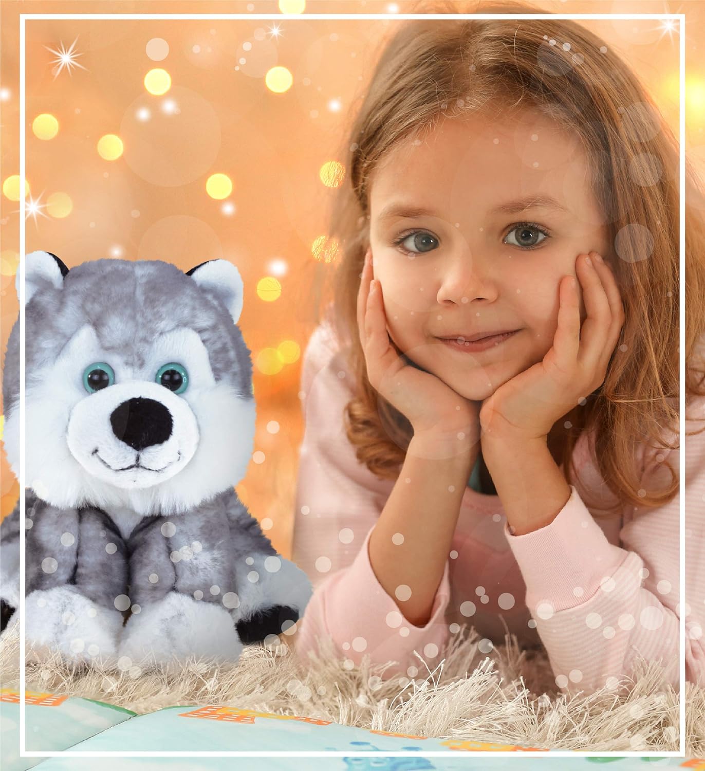 Puzzled DolliBu Plush Husky Dog - Soft Huggable 9 Inch Grey Sled Dog Toy
