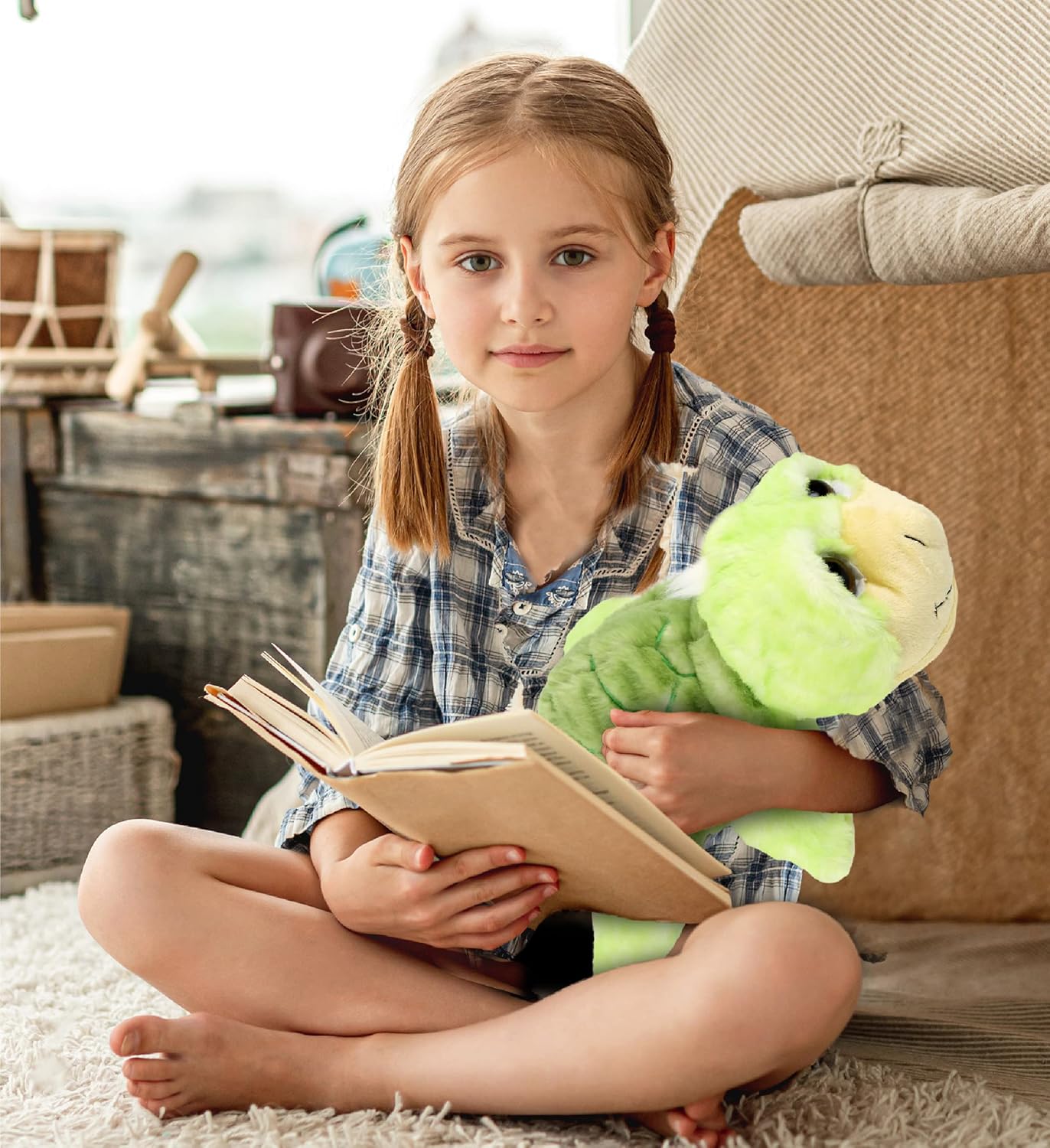 DolliBu Plush Sea Turtle - 11 Inch Huggable Green Turtle Toy