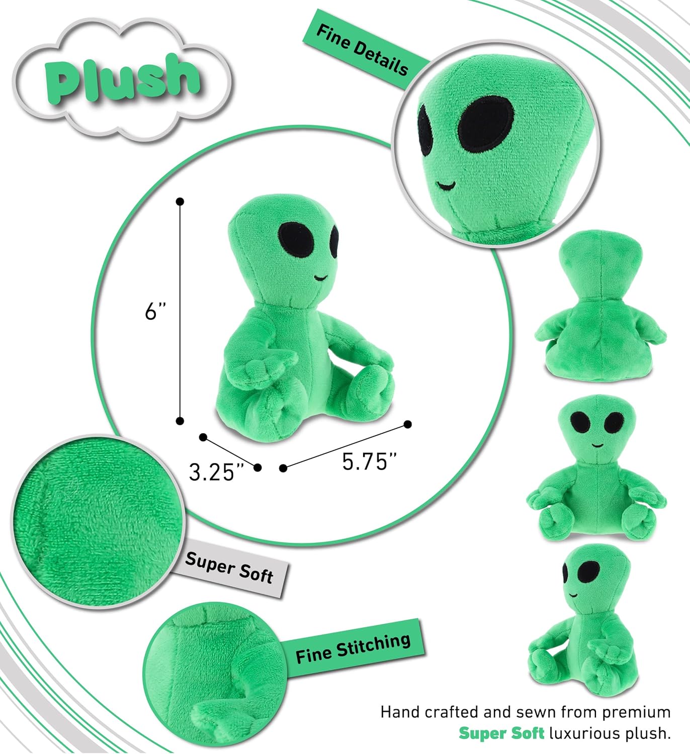 DolliBu Green Alien Plush Toy 6 Inches