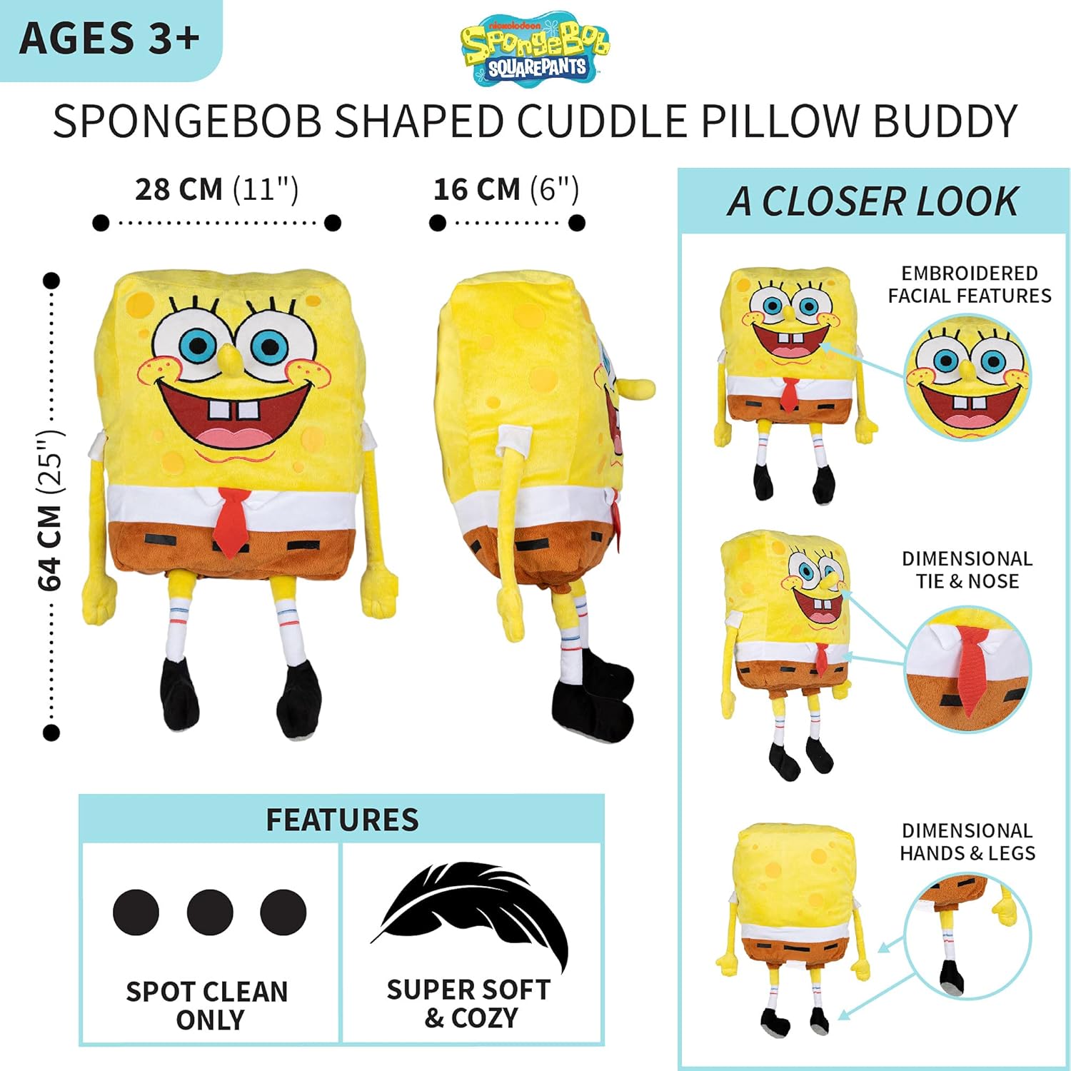 Spongebob Squarepants Plush Cuddle Pillow Buddy by Franco