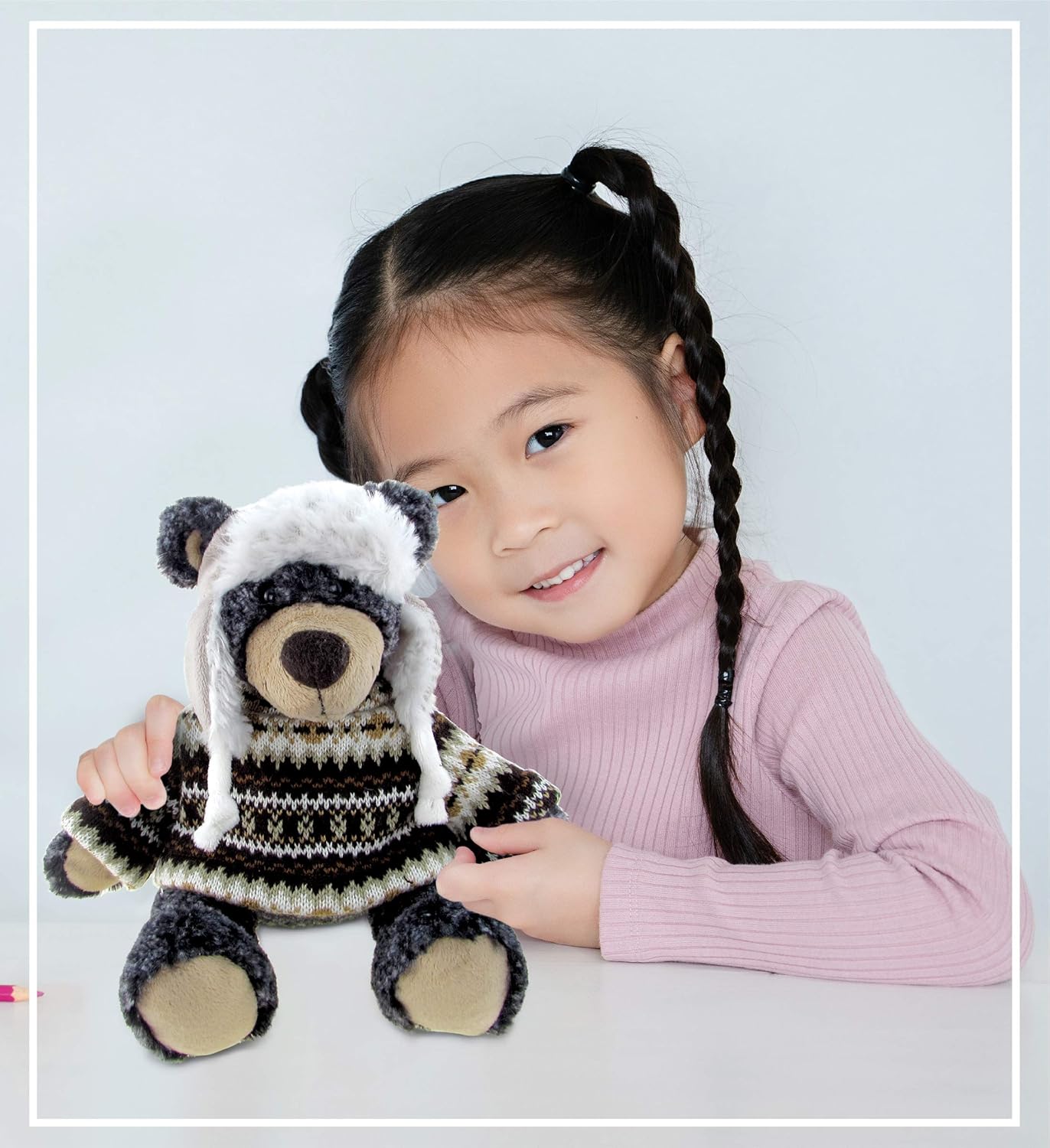 DolliBu Plush Black Bear with Hat and Sweater 9 Inches
