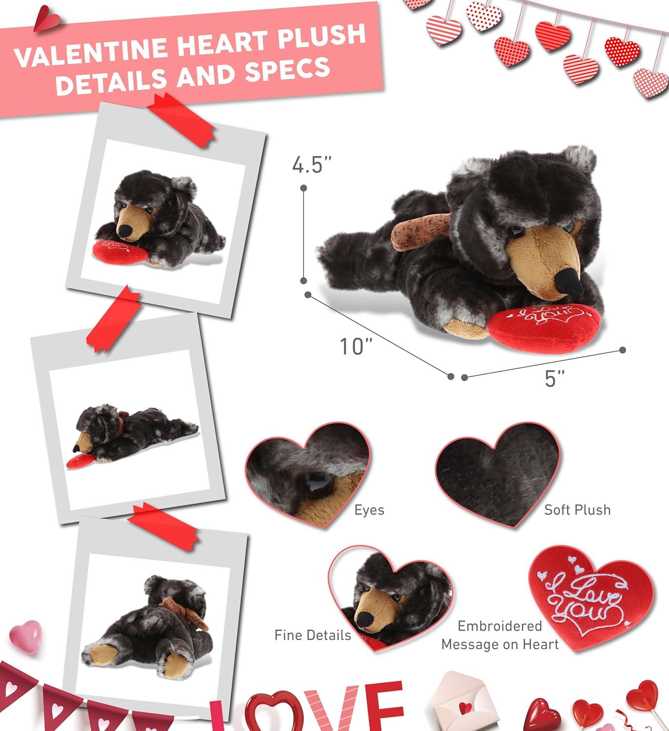 DolliBu Personalized I Love You Wild Black Bear Plush Toy