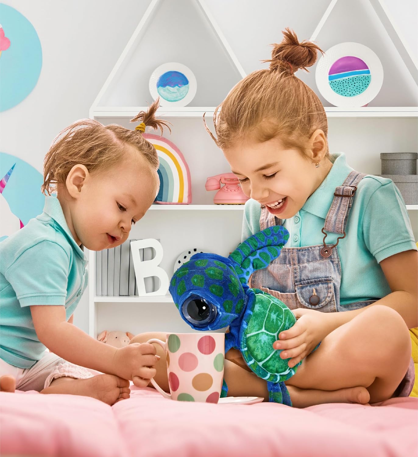 DolliBu Blue Sea Turtle Plush Stuffed Animal - 10 Inches