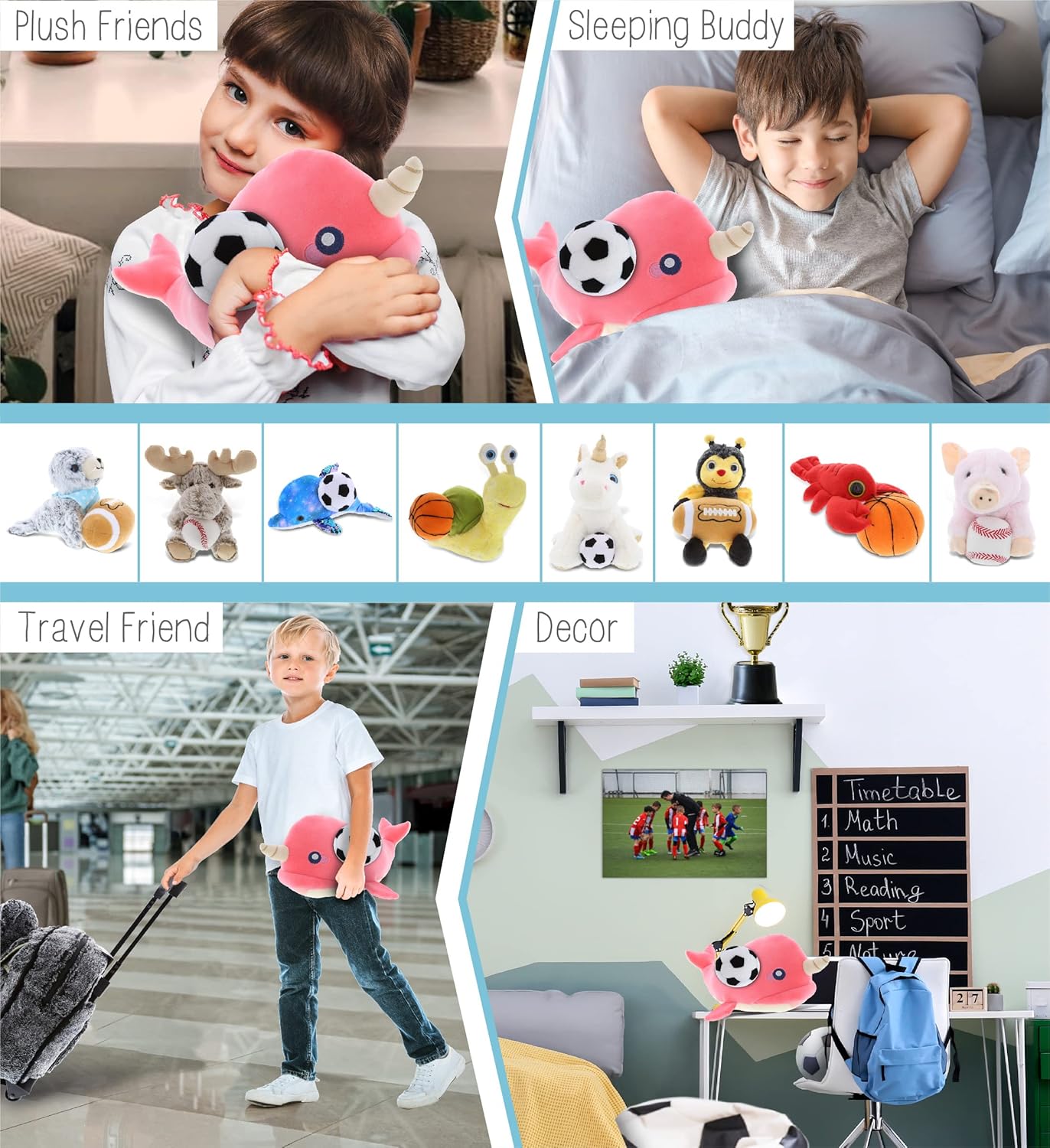 DolliBu Pink Narwhal Plush with Soccer Ball - 1175 Inch
