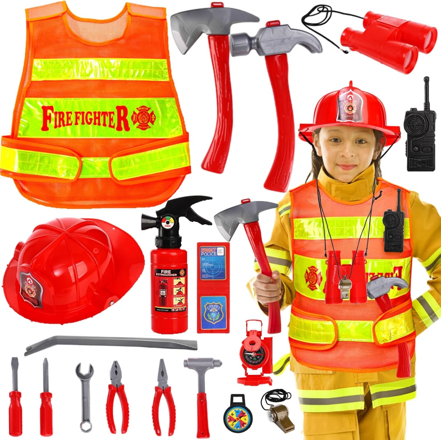 Noamus 18 Pcs Fireman Costume for Kids Ages 3-7