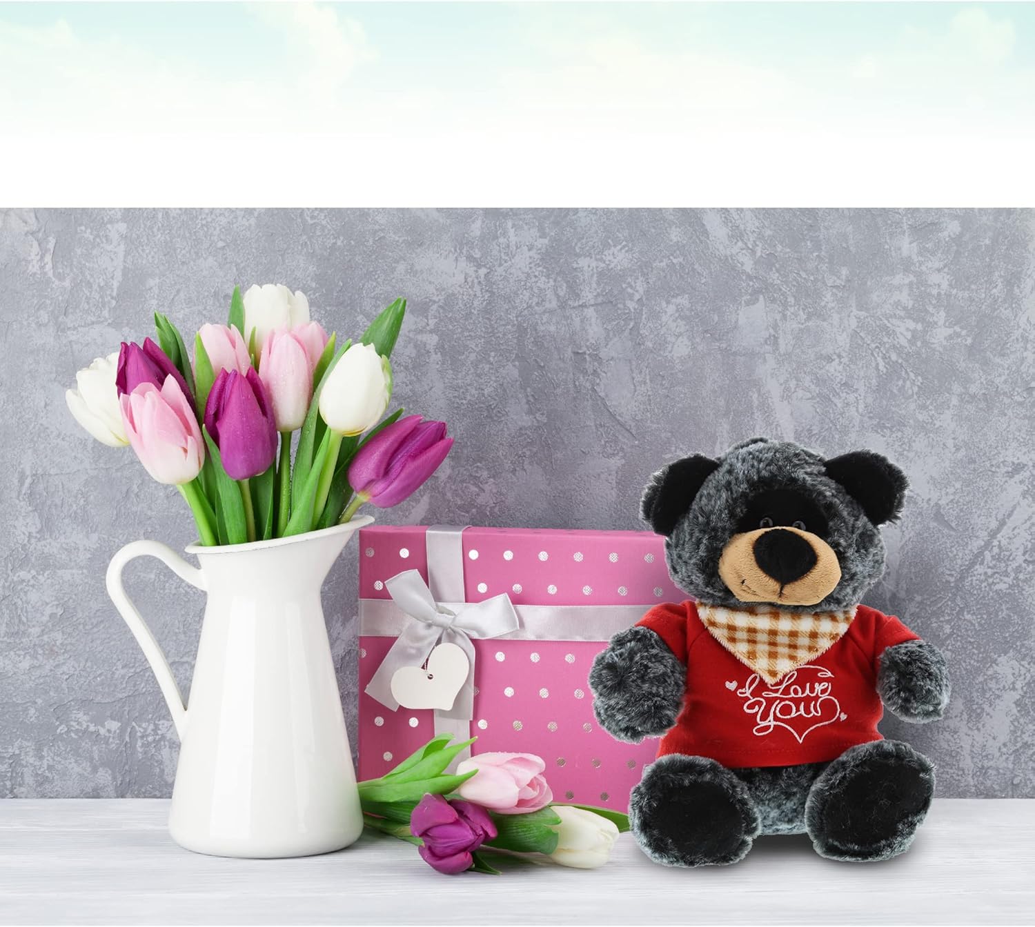 DolliBu I Love You Valentine Black Bear Plush - 8 Inches