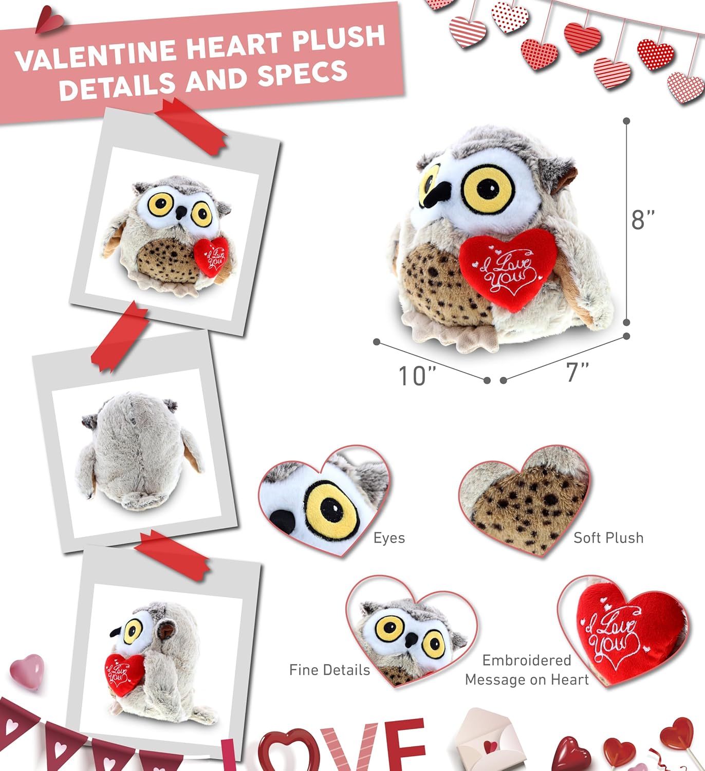DolliBu Fat Brown Owl Plush with Heart