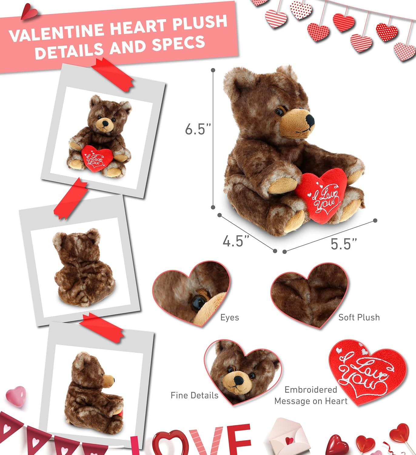 DolliBu I Love You Valentine Plush Grizzly Bear