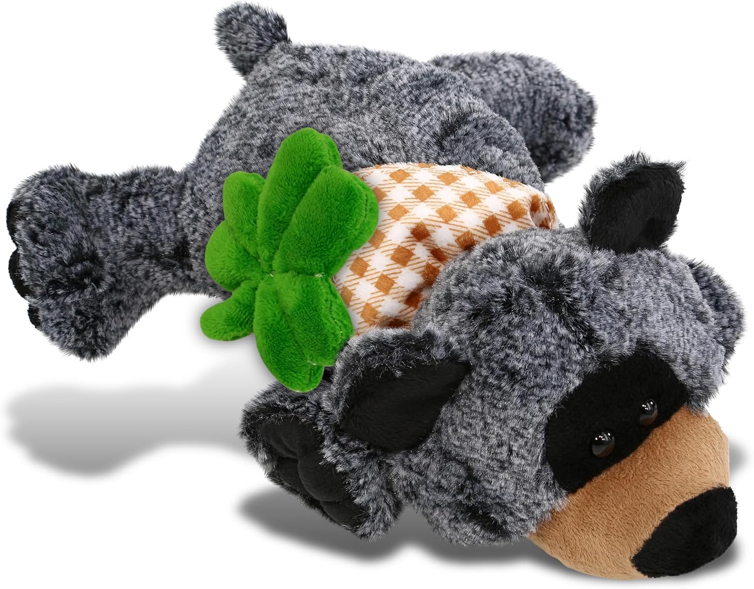 DolliBu Lying Black Bear Plush with Green Shamrock