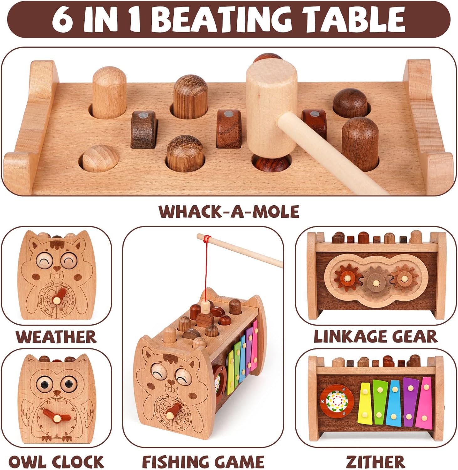Agirlgle 6-in-1 Wooden Montessori Toy Set