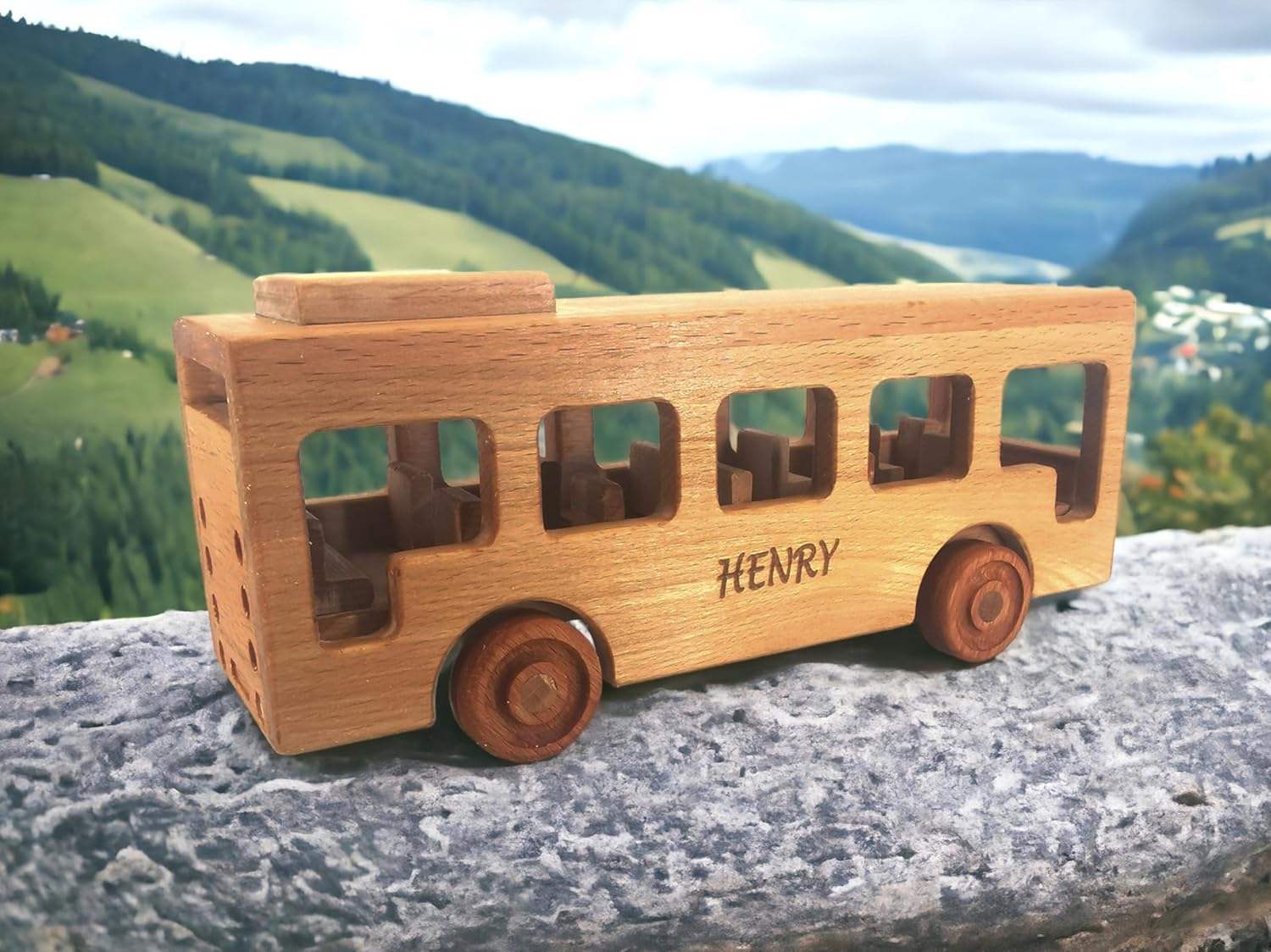 Personalized Wooden School Bus Toy for Toddlers 1